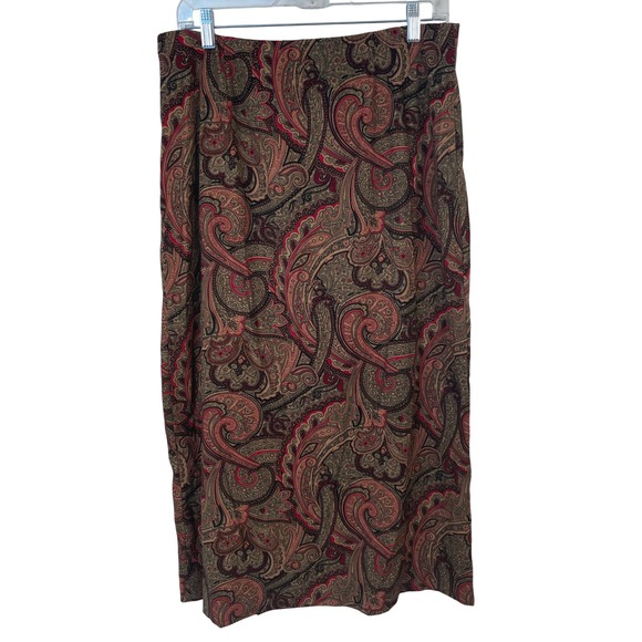 JM Collection Womens Skirt Size 14 Brown Red Paisley Print Knee Length - Picture 1 of 8